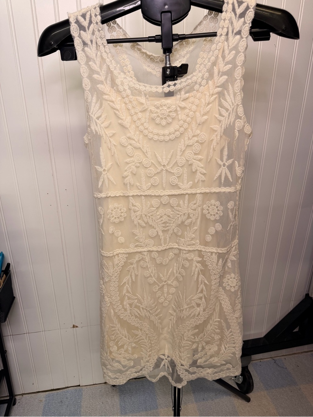 Express Cream Embroidered Sleeveless Mini Dress